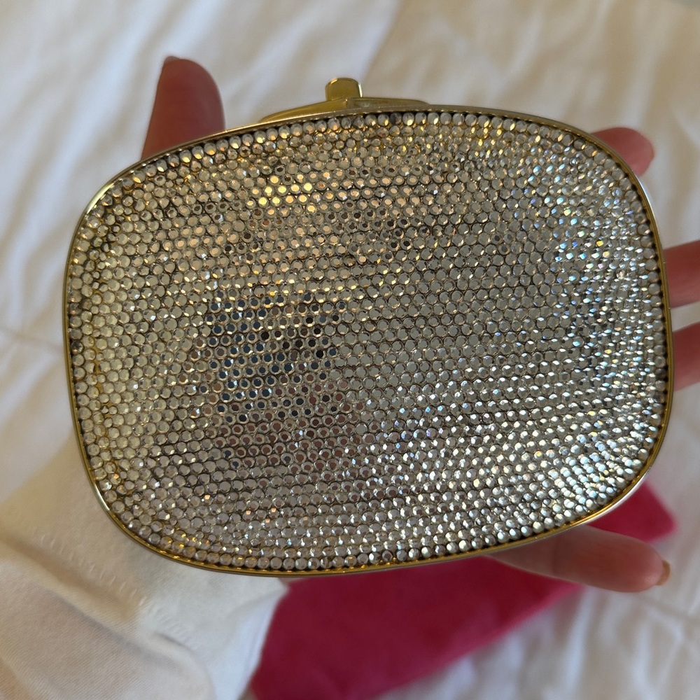 Judith Leiber Multicolor Crystal Floral Minaudière with Gold Frame - Picture 3 of 5